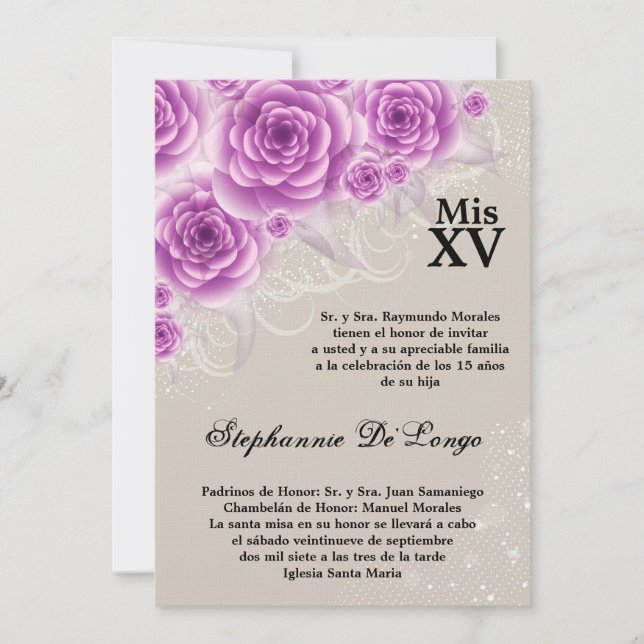 12x18 Lila Rose Quinceanera Geburtstag Einladung (Vorderseite)