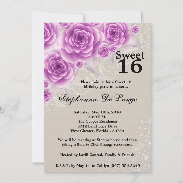 12x18 Lila Rose Sweet 16 Birthday Einladung (Vorderseite)