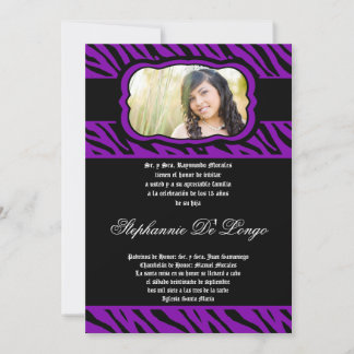 12x18 Lila Zebra Print Quinceanera Einladung