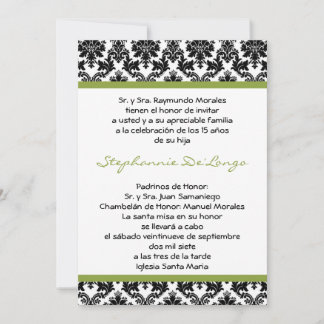 12x18 Lime Green Damask Quinceanera Einladung