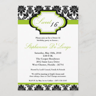 12x18 Lime Green Damask Sweet 16 Geburtstag Einlad Einladung