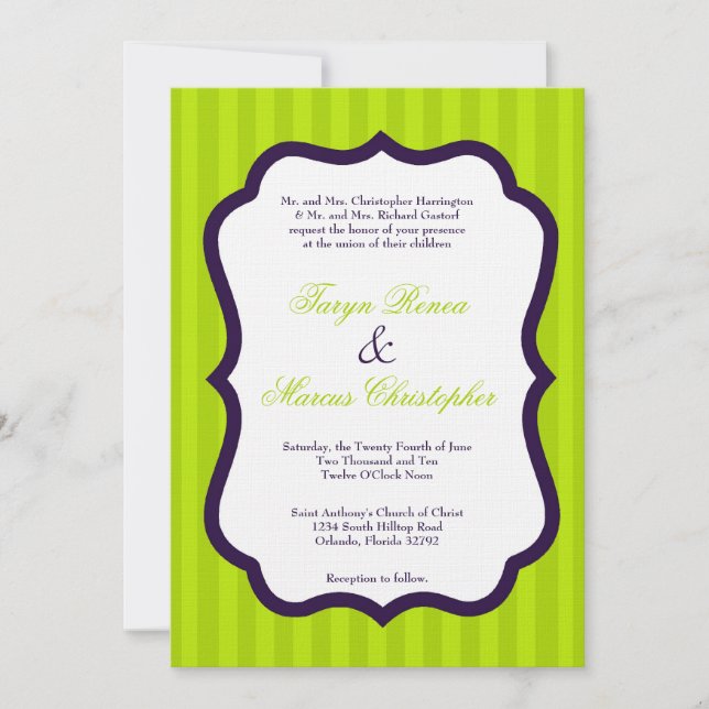 12x18 Lime Green & Lila Linen Hochzeitseinladung Einladung (Vorderseite)
