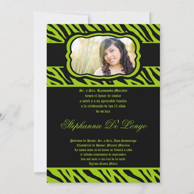 12x18 Lime Green Zebra Print Quinceanera Einladung (Vorderseite)