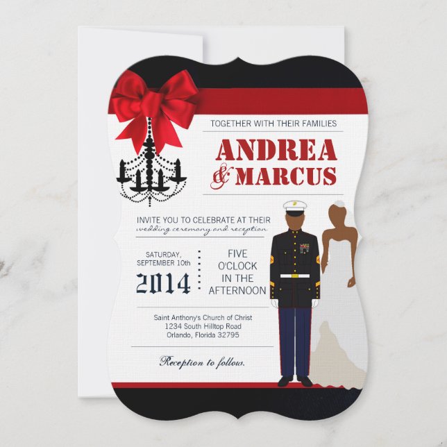 12x18 Marine African Ame Uniform Wedding Einladung (Vorderseite)
