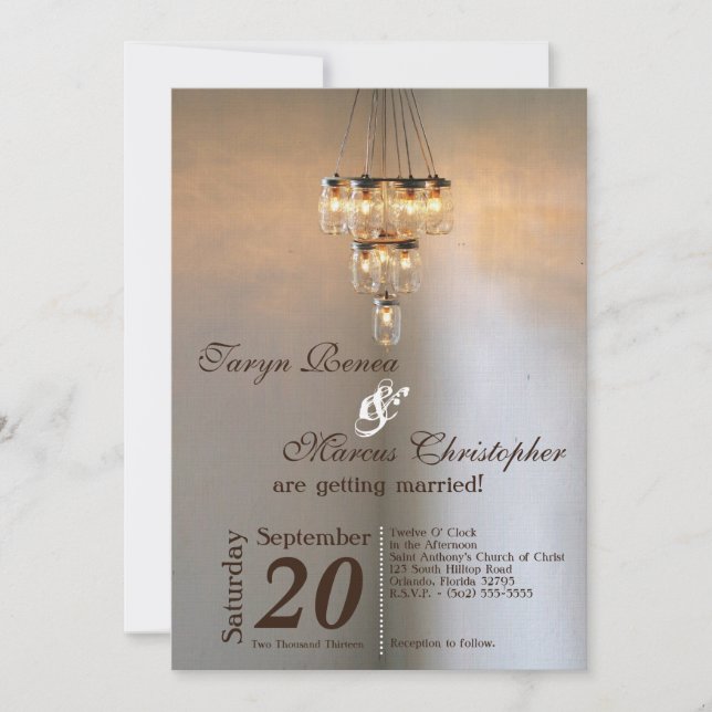 12x18 Mason Jar Chandelier Candle Wedding Einladun Einladung (Vorderseite)
