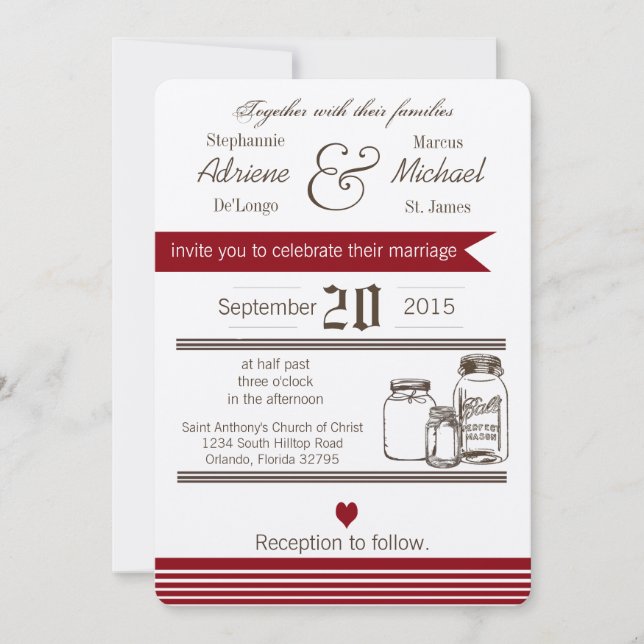 12x18 Mason Jar Country Rustic Wedding Einladung (Vorderseite)