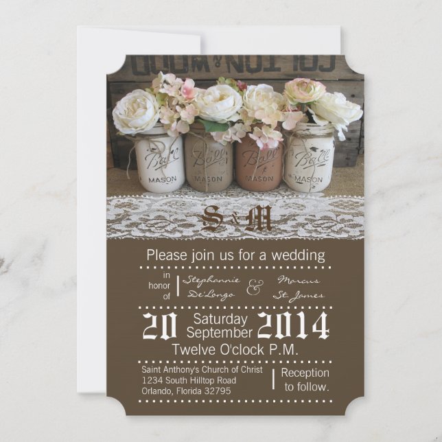 12x18 Mason Jar Rose Rustikale Hochzeit Einladung (Vorderseite)