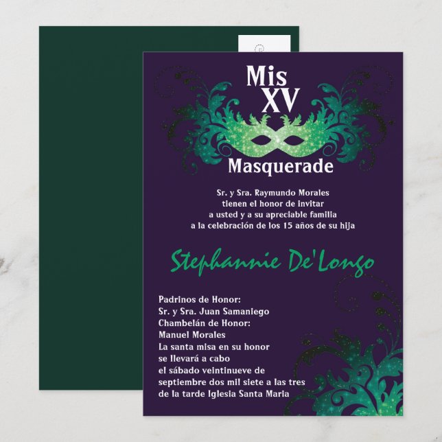 12x18 Masquerade Quinceanera Birthday Einladung (Vorne/Hinten)
