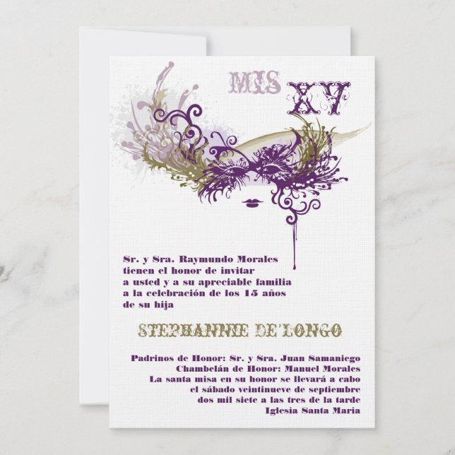 12x18 Masquerade Quinceanera Birthday Einladung (Vorderseite)