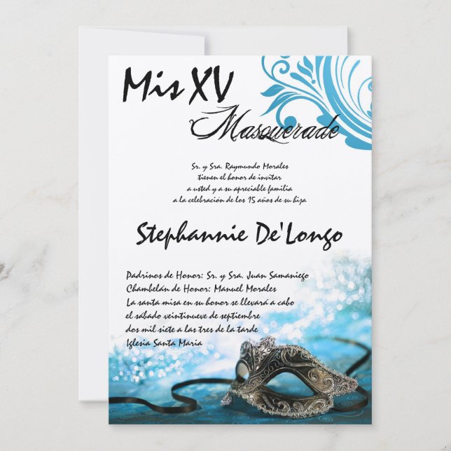 12x18 Masquerade Quinceanera Geburtstag Einladung (Vorderseite)