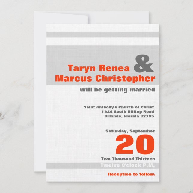 12x18 Modern Neon Orange Stripe Hochzeit Einladung (Vorderseite)
