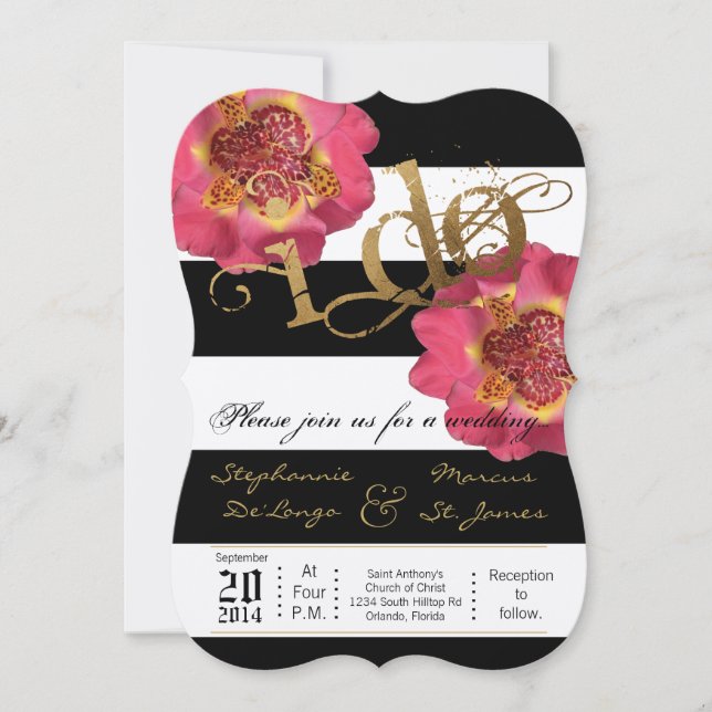 12x18 Modern Stripe Black Floral Wedding Einladung (Vorderseite)