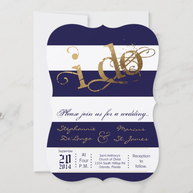 12x18 Modern Stripe Navy Bl White Wedding Einladun Einladung (Vorderseite)