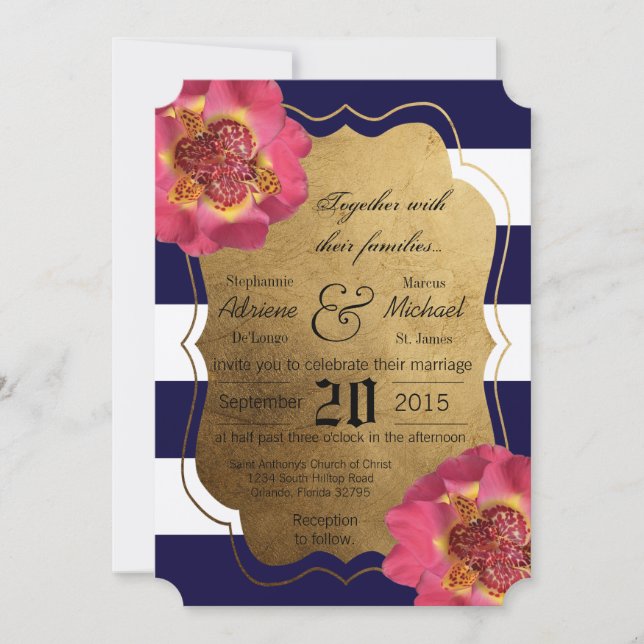 12x18 Modern Stripe Navy White Wedding Einladung (Vorderseite)