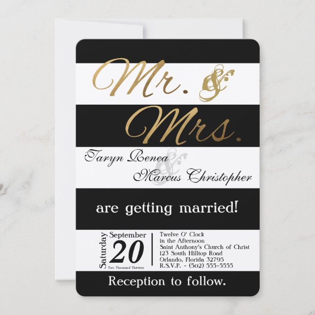 12x18 Modern Stripe Schwarz-weiß Hochzeitseinladun Einladung (Vorderseite)