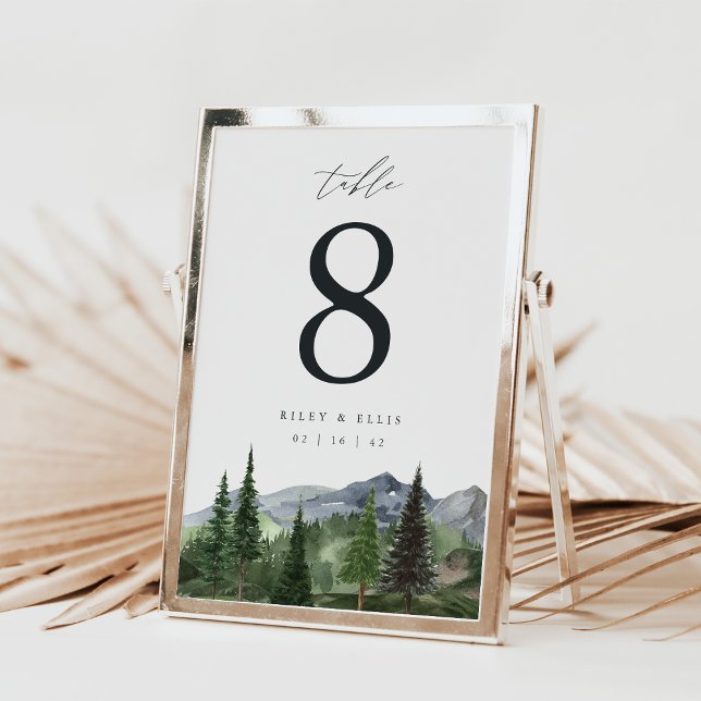 12x18 Mountain Forest Wedding Tischnummer Card (Von Creator hochgeladen)