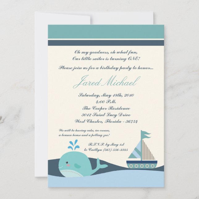 12x18 Nautical Segelboot Einladung zum Geburtstag (Vorderseite)