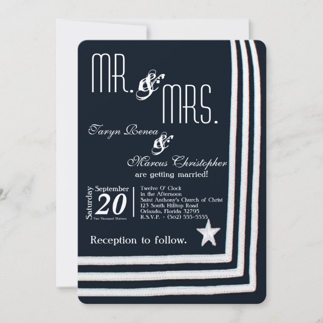 12x18 Navy Sommerkleid Blues Hochzeitseinladung Einladung (Vorderseite)