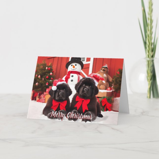 12x18 Neufundland Hundeweihnachtskarte Feiertagskarte (Vorderseite)