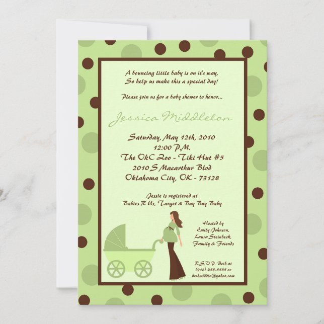 12x18 Neut Green Mama Carriage Baby Shower Einladu Einladung (Vorderseite)
