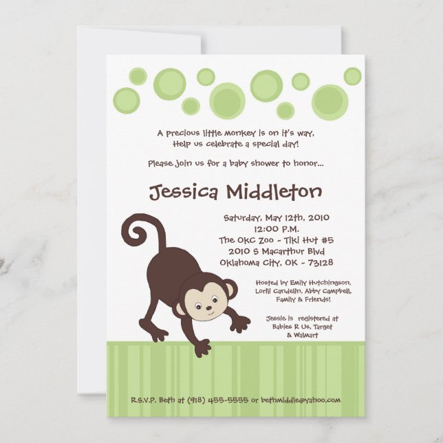 12x18 Neutra Pop Monkey Dance Baby Shower Einladun Einladung (Vorderseite)