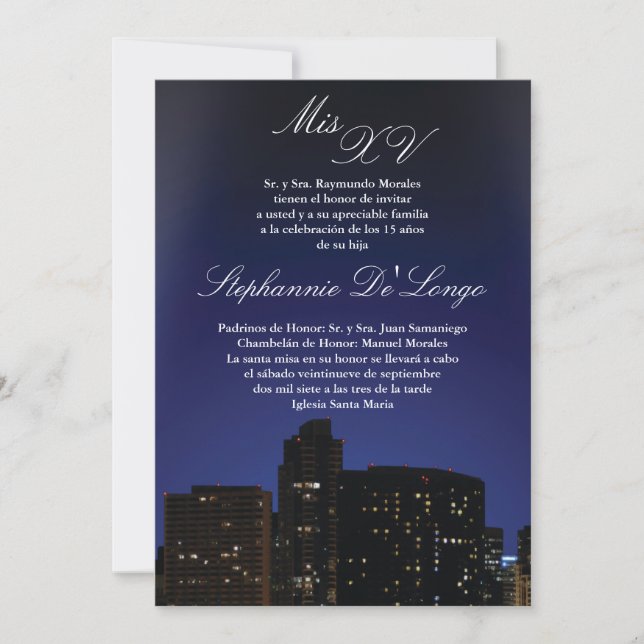 12x18 NY Stadt beleuchtet Quinceanera Einladung (Vorderseite)