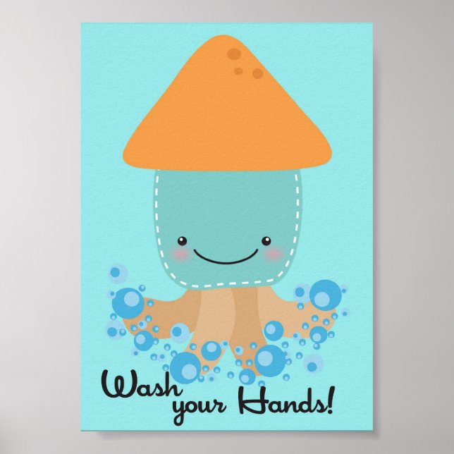 12x18 Ocean Tintenfisch Waschen Sie Ihre Hände Bad Poster (Vorne)