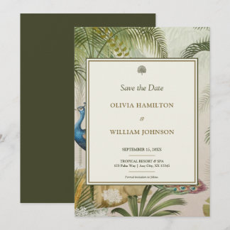 12x18 Olive Green Tropical Peacock Palm Wedding Save The Date