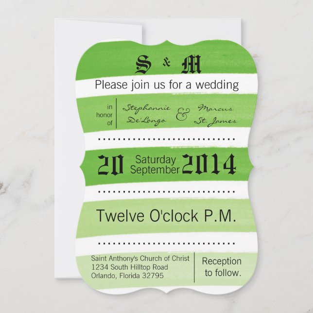 12x18 Ombre Stripe Green Line Fad Wedding Einladun Einladung (Vorderseite)
