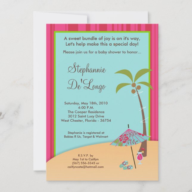 12x18 On the Beach Tropical Baby Dusche Einladung (Vorderseite)