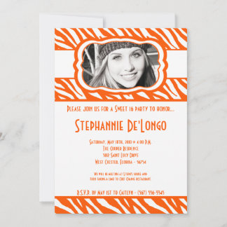 12x18 Orang Zebra FOTO Sweet 16 Birthday Einladung