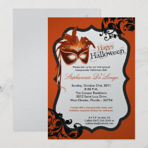 12x18 orange Maskerade-Masken-Halloween-Einladung Einladung