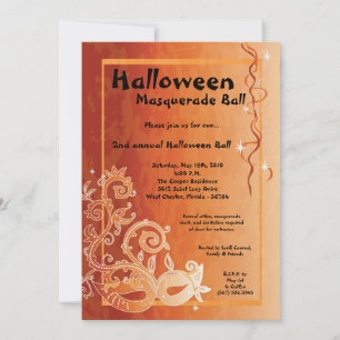 12x18 Orange Masquerade Halloween Ball Einladung