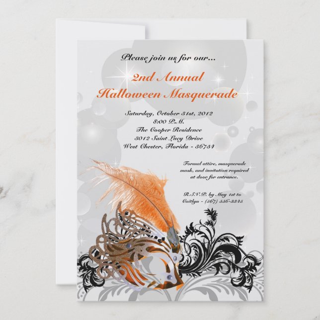 12x18 Orange Masquerade Halloween Kostümeinladung Einladung (Vorderseite)
