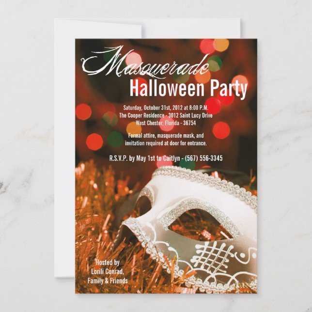 12x18 Orange Masquerade Halloween Kostümeinladung Einladung (Vorderseite)