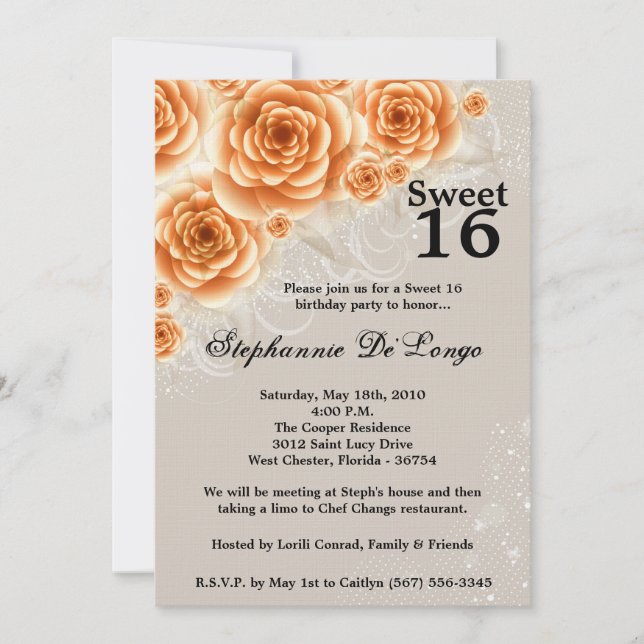 12x18 Orange Rose Sweet 16 Birthday Einladung (Vorderseite)