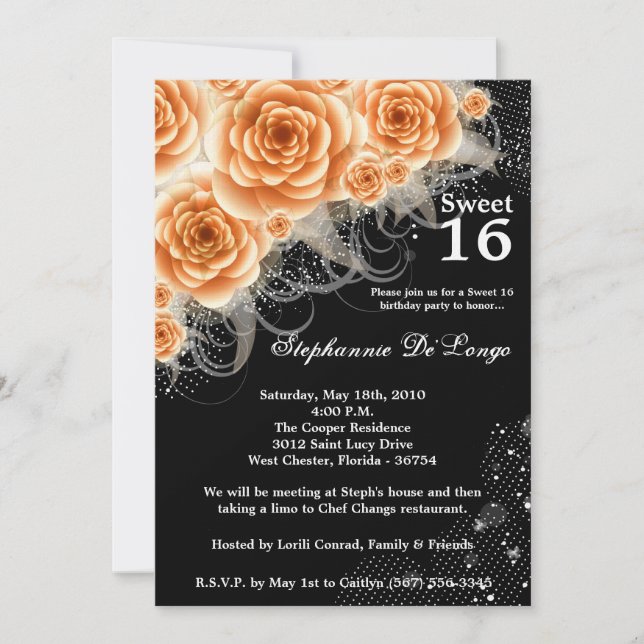 12x18 Orange Rose Sweet 16 Birthday Einladung (Vorderseite)
