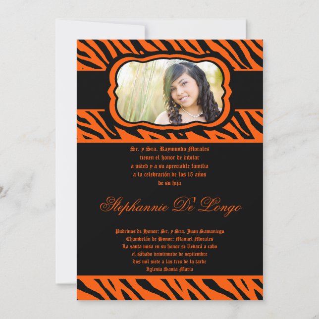 12x18 Orange Zebra Print Quinceanera Einladung (Vorderseite)