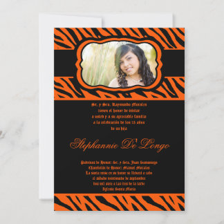 12x18 Orange Zebra Print Quinceanera Einladung