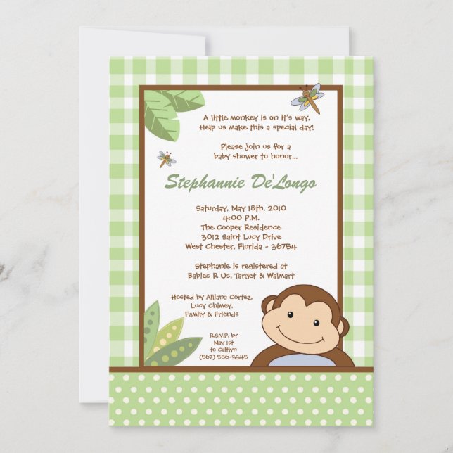 12x18 Papagayo Monkey Safari Babydusche Einladung (Vorderseite)