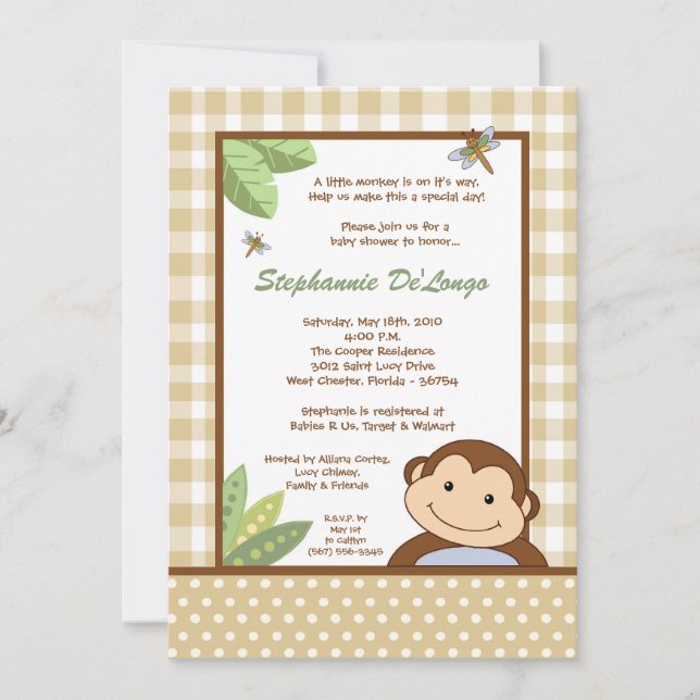 12x18 Papagayo Monkey Safari Babydusche Einladung (Vorderseite)