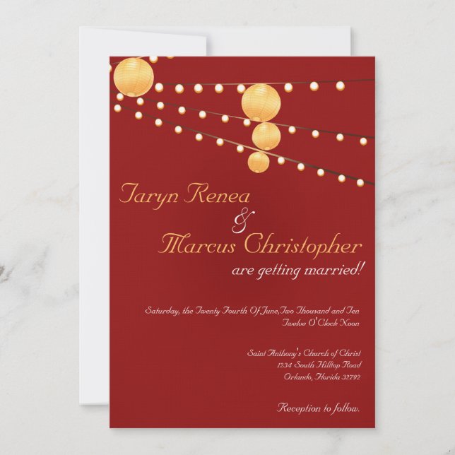 12x18 Paper Lanterns Red Linen Einladung Hochzeit (Vorderseite)