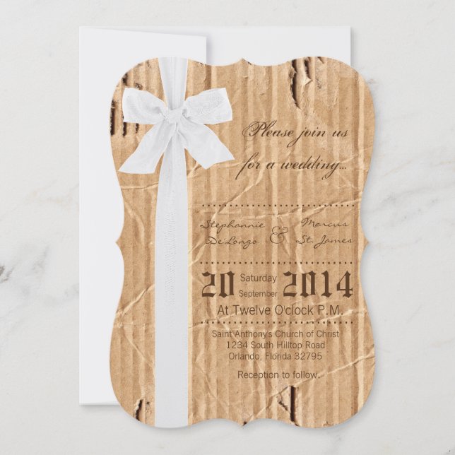 12x18-Pappe Weißer Ribbon Hochzeitsempfang Einladung (Vorderseite)