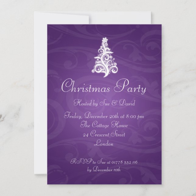 12x18 Party Einladung Eleganter Wirbler Baum Lila (Vorderseite)