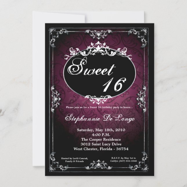 12x18 Pendant Broach Sweet 16 Einladung zum Geburt (Vorderseite)