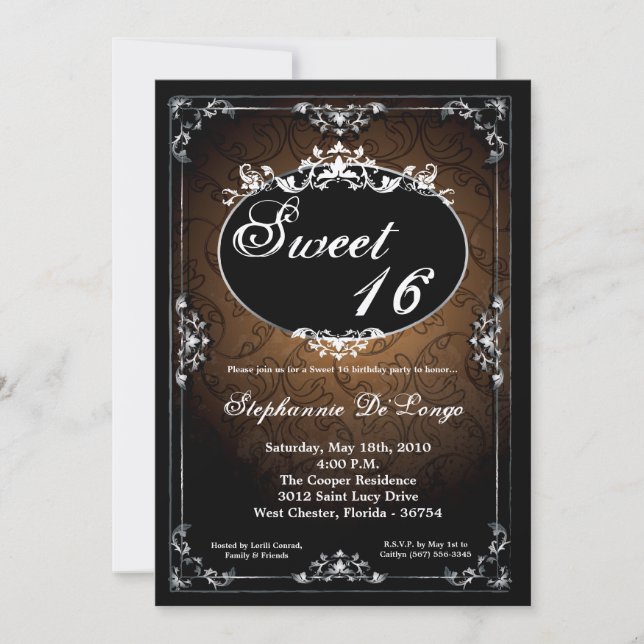 12x18 Pendant Broach Sweet 16 Einladung zum Geburt (Vorderseite)