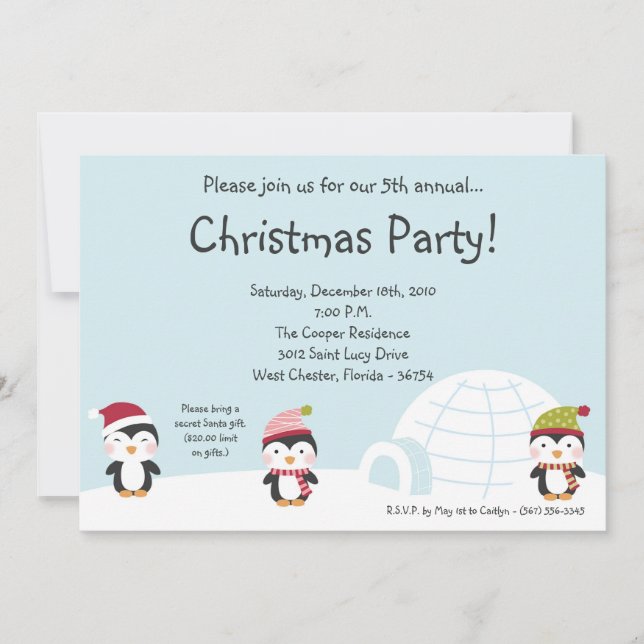 12x18 Penguins-Iglu-WeihnachtsParty Einladung (Vorderseite)