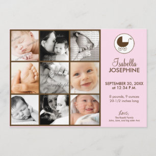 12x18 Photo Collage Pink Baby Geburtsankündigung Ankündigung