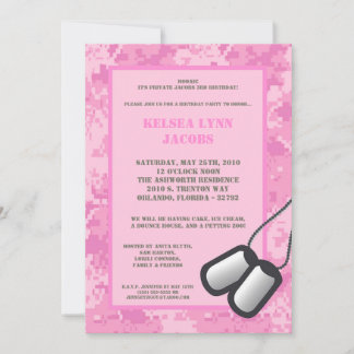 12x18 Pink ARMY Camouflage ACU Geburtstagsparty Ei Einladung