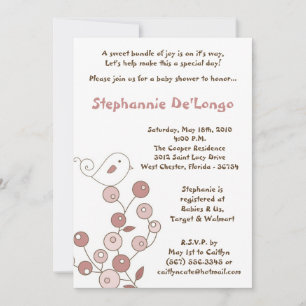 12x18 Pink Bird Retro Bush Kinderdusche Einladung